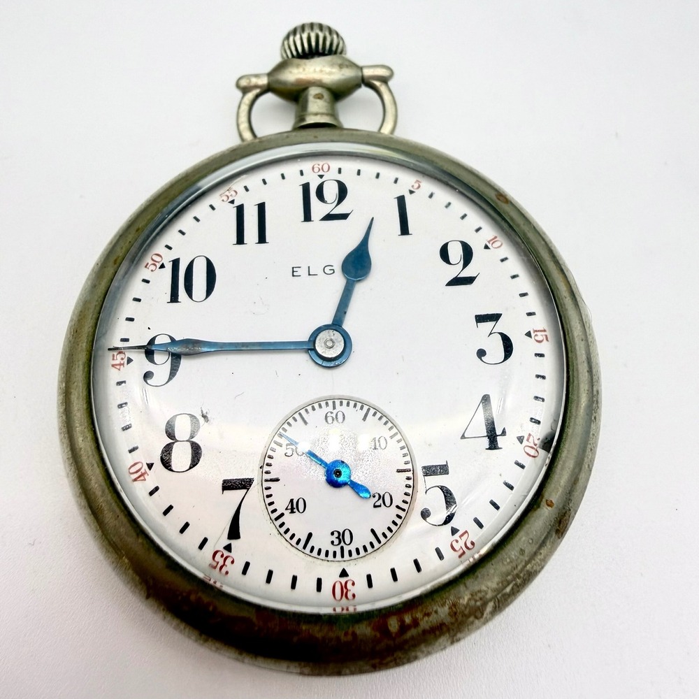 1927 Elgin Pocket Watch Size 16s Grade 480 7J Silverode Red Minute Track Running